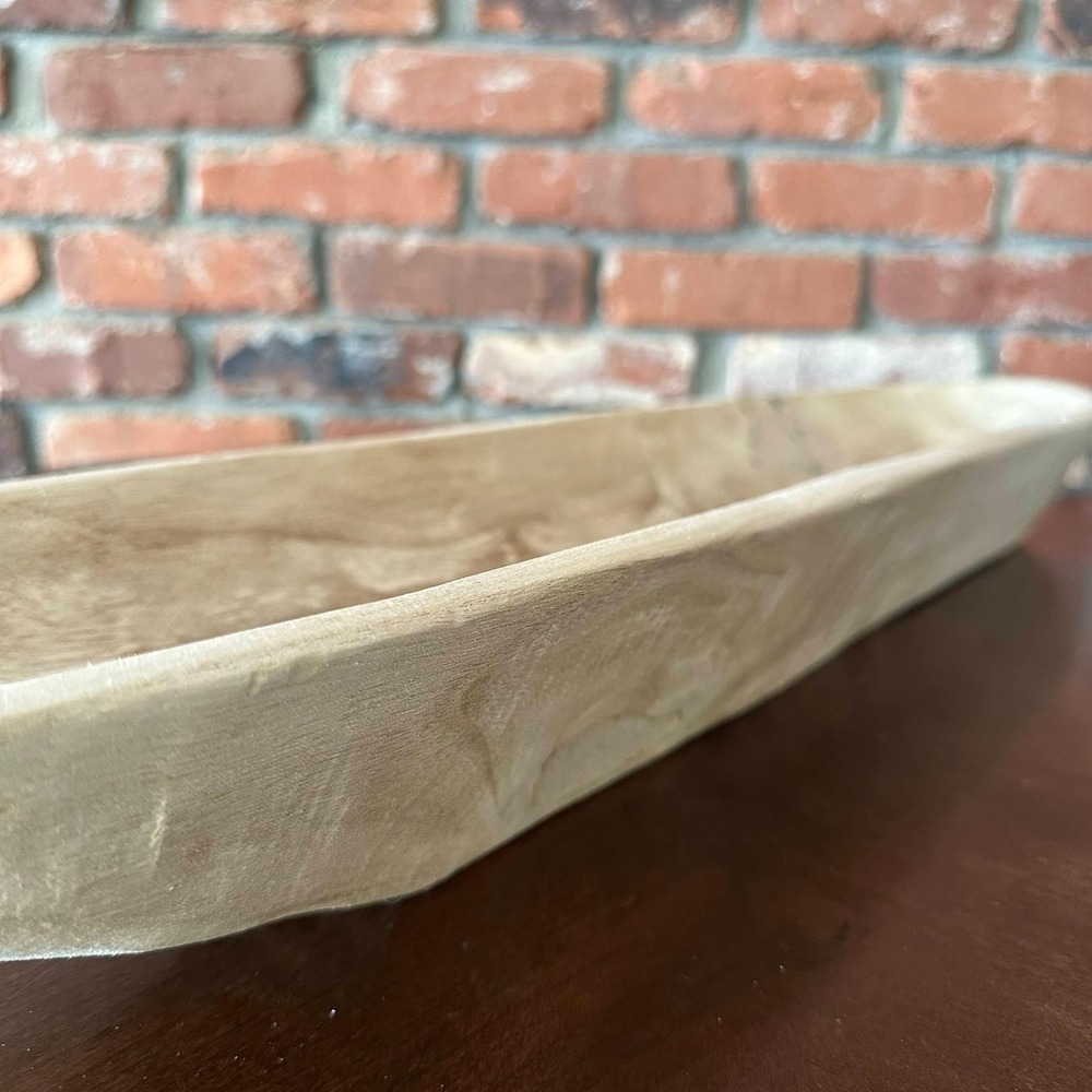 Large Hand Carved Wood Dough Bowl 32" Long Rustic Trencher Centerpiece - Picture 8 of 12
